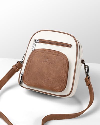FADEON Small Purses for Women Crossbody Bags, RFID Anti-Theft 4 Card Slots - color: Beige Contrast Brown Etro Style