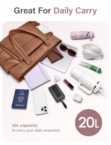 Uselike Tote Bag for Women with Zipper, Quilted Puffer Tote Bag with Compartments, Lightweight Puffy Work Bags for Women - color: Pecan Brown
