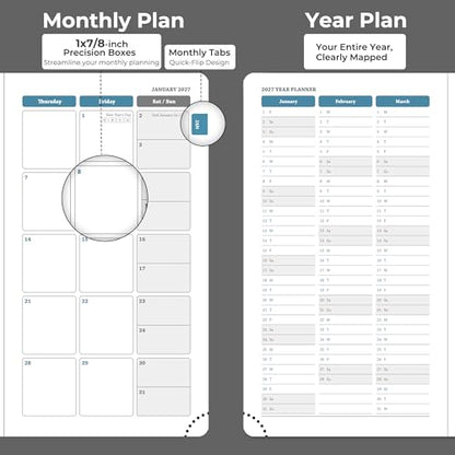 Weekly Monthly 2026-2027 Planner (July 26-Dec 27),6.5"x3.75" | 18 Months Agenda Plan with Month Tabs & Pocket,Expenses/Note Pages, Academic Calendar with Vegan Leather Cover,Black - color: Black, size: Pocket-6.5" x 3.75"
