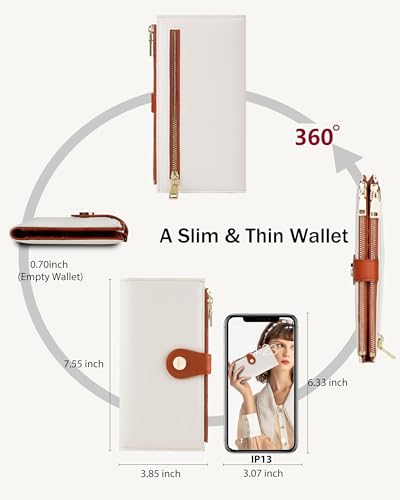 Women's Slim Wallet,Thin RFID Card Holder with Zipper Pocket | 12 Slot Wallet Organizer, Large Capacity, Vegan Leather, Coin Purse, Cash Compartment, Travel Wallet, Women Gift - color: Beige＆Brown, size: Bifold