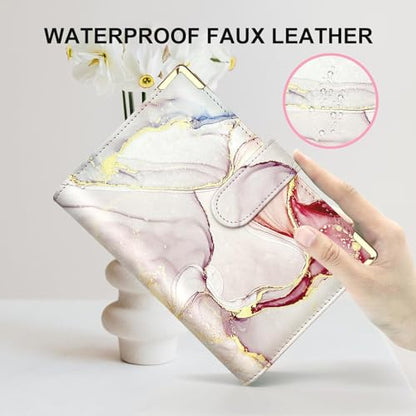Convend A6/A5 Refillable 6 Ring Faux Leather Budget Binder,Mini Notebook Binder Cover for A6 Filler Paper,Loose Leaf Personal Planner Cover with Magnetic Buckle Closure (Marble Pink) - color: Marble Pink, size: Art-A6