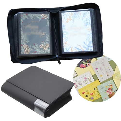82 Pocket 5x7 Greeting Card Organizer Album,Christmas Card Book | binder for Storage protect birthday,postcard,wedding,xmas holiday card holder &display grad card keepsake gift box - color: Black
