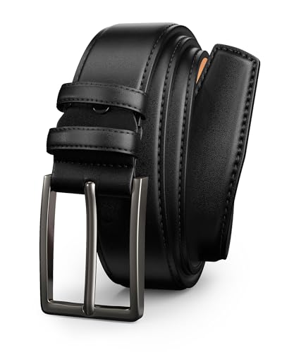 Mens Dress Belt,Mens Leather Belts for Jeans, Belt 1.38" Width - color: Gray Buckle-black Belt, size: 34"-37" Waist Adjustable