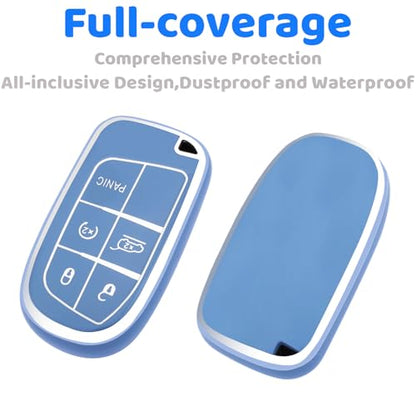 XIYANG TRADE for Jeep Key Fob Cover with Keychain,Soft TPU Key Case Shell Full Protection for Grand Cherokee Renegade Chrysler 200 300 Dodge RAM Durango Challenger Journey Dart Fiat Smart Key (Blue) - color: Style 1-blue