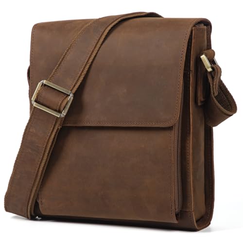 Mens Leather Crossbody Messenger Bag for Work Travel Daily Casual | Genuine leather, YKK zipper & magnetic snap, adjustable crossbody strap, fits daily essentials, for work or casual - color: Mulberry