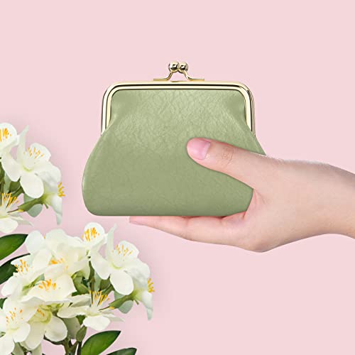 Coin Purse, Small PU Leather Change Purse, Coin Wallet with Clasp | Womens Leather Mini Wallet ID Credit Cards Cash Coin Holder Case Organizer Puse with Clasp - color: Green