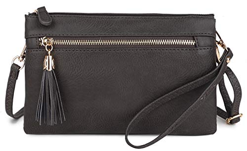 Solene Women's Lightweight Multi Compartment Wristlet Clutch Wallet Crossbody Bag - color: Charcoal Grey