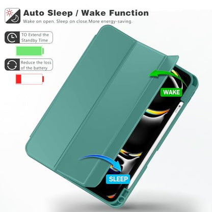 iPad Pro 11 Inch Case (M5) 2025/ (M4) 2024 (Model: A2836/A2837/A3006), Trifold Stand Smart Cover with Pencil Holder and Soft TPU Back, Auto Wake/Sleep (Forest Green) - color: Forest Green
