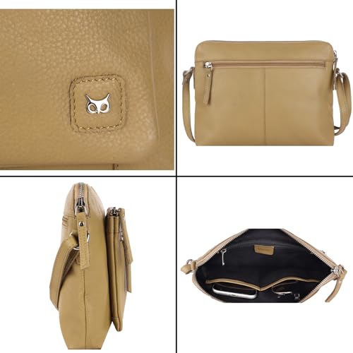 Leather Crossbody Bags for Women Small Soft Genuine Pebbled Sling Shoulder Handbag Crossover Purse with Full Adjustable Strap (Khaki Green Nappa) - color: Khaki Green Nappa