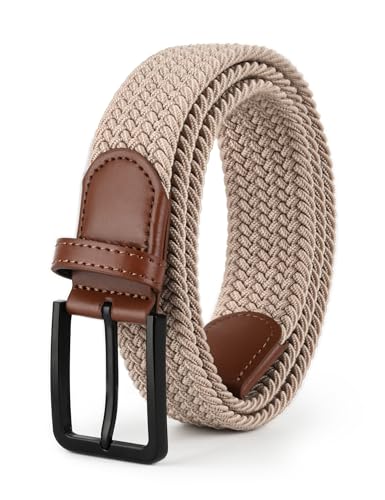 Stretch Elastic Braided Woven Golf Belt 1 3/8 Inch Wide for Men and Women - color: Beige, size: XX-Large (Fits 44-50" Waist)