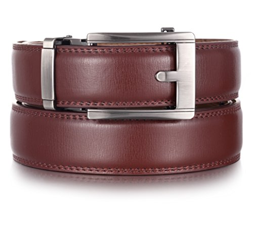 Marino Men’s Genuine Leather Ratchet Dress Belt With Automatic Buckle, Enclosed in an Elegant Gift Box - color: Cocoa, size: Adjustable from 28" to 44" Waist