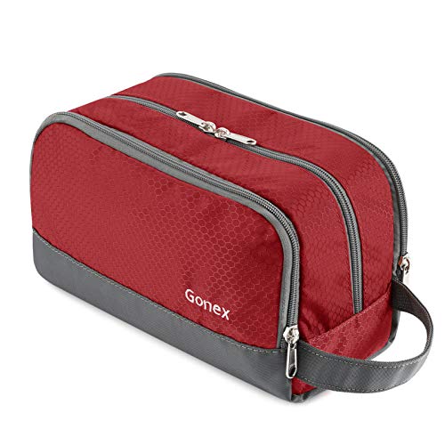 Gonex Travel Toiletry Bag for Men, Water Resistant Dopp Kit for Toiletries | Lightweight Nylon Shaving Bag, Multi Compartments, SBS Zippers, Side Handle, Perfect for Weekend Travel, Red - color: Red