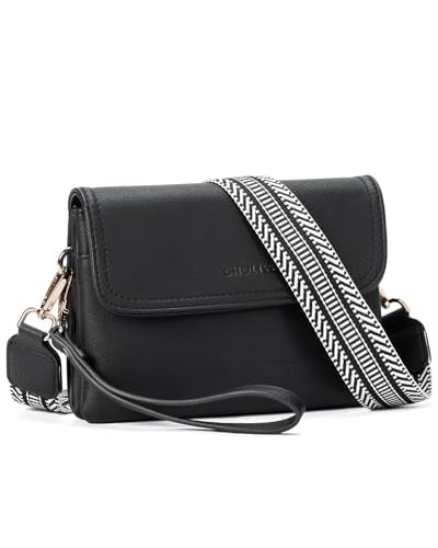 CHOLISS Small Crossbody Bags for Women, Vegan Leather Cell Phone Purse, Mini Travel Purse with Adjustable Strap Womens Gifts - color: Guitar&wrist Straps - 03 Classic Black