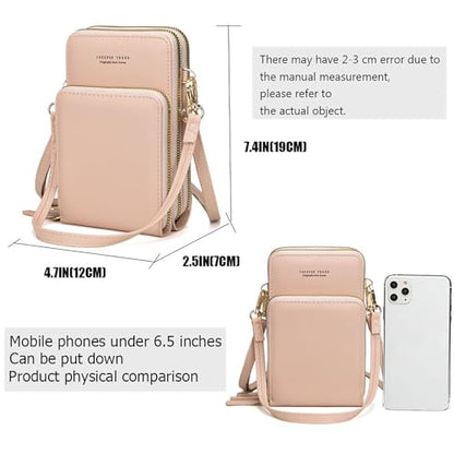 myfriday Touch Screen RFID Phone Crossbody Purse with 2 Straps for Women | Clear phone window, RFID card space, 11 slots and zip pockets support quick calls, errands, theme parks and travel - color: A-pink