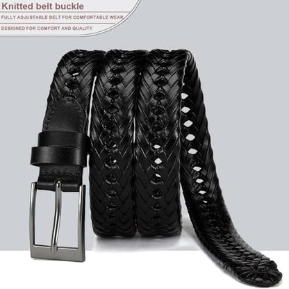 Mens Belts, Braided Leather Dress Belt,Woven Braided Belts for Gift Men Casual Jeans Golf - color: 30bz Black Belt, size: Fits 30" to 34" waist