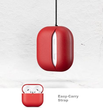 LOPIE Leather Case for AirPods 4 - Handmade AirPods 4th Generation Case Cover with Lanyard - Made of Full Grain Leather - Air Pods Drop Protection Hard Shell Cover - Wireless Charging Compatible - Red - color: Red, size: Full Grain Leather