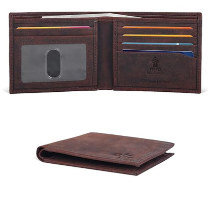 Slim Bifold Leather Wallet for Men - RFID Card Holder Ultra Thin Gift Ideas - color: Brown Hunter