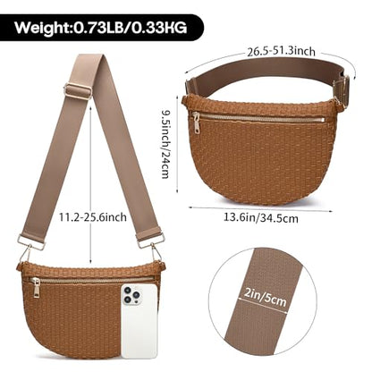 Woven Crossbody Bag for Women Stylish Leather Bum Bag Sling Purses Chest bag for Travel Festival - color: Brown