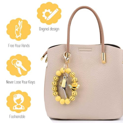 BAOSIWA Silicone Beaded Keychain Wristlet Key Ring Bracelet Cute Car Key Chain Holder for Women Girls - color: Bee