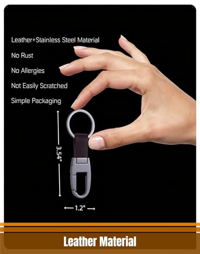 Yuxh Men Leather Car Keychain Strap with Premium Sturdy Metal Key Ring | Robust metal ring paired with soft leather strap, keeps car keys tidy for commute, travel & outdoor use - color: Yx-293 Black