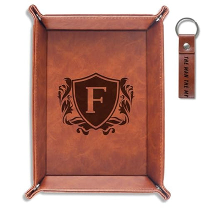 INNObeta Initial Valet Tray, Desktop Storage Organizer, PU Leather Bedside Tray Key Coin Holder, Personalised Gifts for Men, Birthday, Christmas, Letter F - color: Initial F