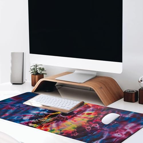 Tie Dye Skull Large Gaming Desk Mat,Rubber Non-Slip Gothic Artistic Mouse Pad,31.5x11.8x0.12in Extended Funny Goth Mousepad,Game Lover Mice Pads Gifts,Office Home Deskmat Decor - color: Tie-Dye