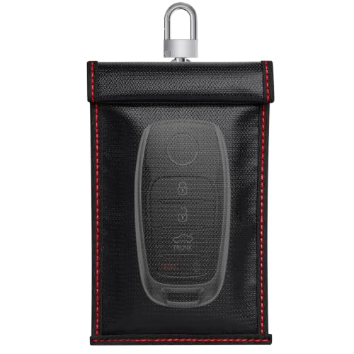 Faraday Pouch for Key Fob, Fireproof & Water Resistant RFID Signal Blocking Car Key Case, Anti-Theft Keyless Entry Faraday Bag for Vehicle Key Fob & RFID NFC Cards - color: red