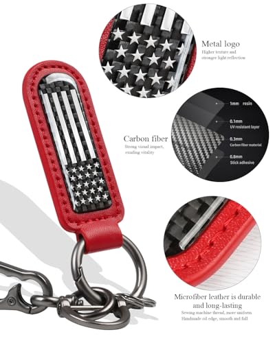 muekzru American Flag Keychain, Leather Carbon Fiber Multifunctional Keychain, Universal Fashion Keychain - color: Red