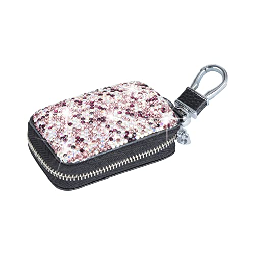 eing Bling Bling Car Key Chain Case Premium Leather Coin Holder Zipper Case Remote Wallet Bag - color: B-purple