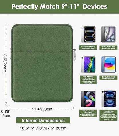MoKo 9-11 Inch Tablet Sleeve Bag Carrying Case Fits New 11-inch iPad Pro M4/iPad Air M2 2024, Air 5/4/3 10.9"/10.5", Pro 11 M2, i-Pad 10th 10.9, i-Pad 9/8th Gen 10.2, Tab S8/S9 11", Grass Green - color: Grass Green, size: 9-11
