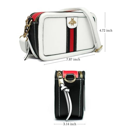 Beatfull Designer Crossbody Bag Bee Shoulder Purse for Women Trendy | Bee, Wide Strap, Camera Clutch, PU Leather Handbag - color: White
