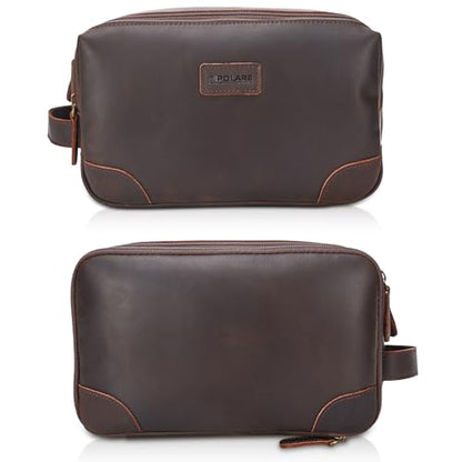 Polare Full Grain Leather Travel Toiletry Bag Dopp Kit Large Cosmetic Travel Case Shaving Kit Wash with YKK Zippers
