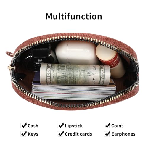 GAEKEAO Coin Purse for Women Small Change Key Pouch Vegan Leather large Capacity mini Portable Ladies Wallet with Zipper - color: A-Brown