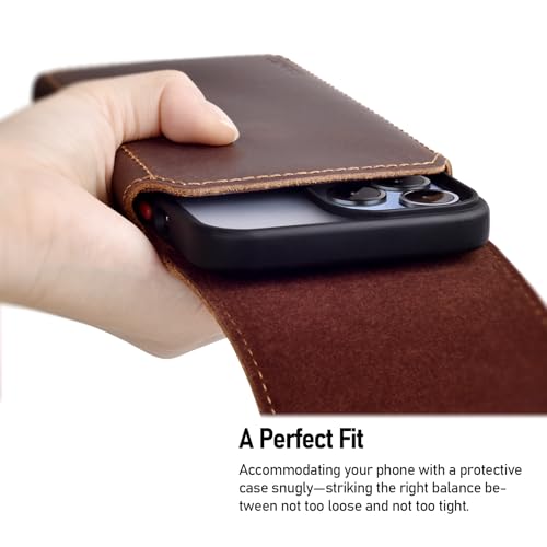 ykooe Genuine Leather Phone Holster Compatible with iPhone 17 16 15 14 13 12 & Pro Models, Galaxy S25 S24 S23 S22 -Belt Clip and Magnetic Closure,Dark Brown, L - color: Dark Brown, size: L