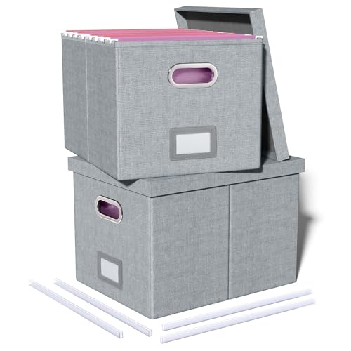 2 Pack File Storage Organizer, Filing Box, Portable File Box with Lid, Fit for Letter/Legal File Folder Storage, Document Organizer, Gray - color: Gray, size: 2 pack
