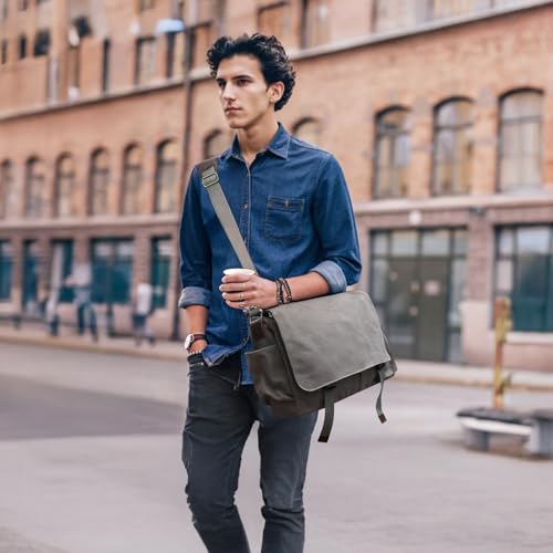 Messenger Bag for men Laptop Bag UnisexRetro Canvas Bag14-15.6 inches Casual single shoulder bag For Work College Travel - color: Grey
