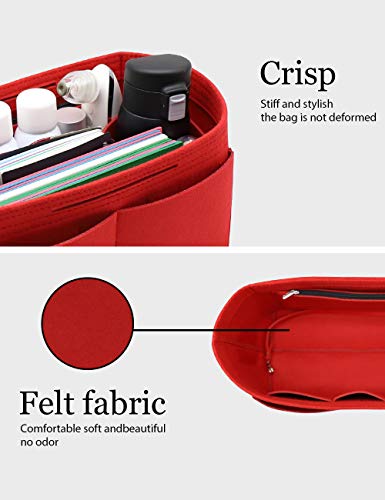 LEXSION Felt Purse Organizer Insert Zipper Pocket with Two Removeable Bottle Holder - color: Red, size: X-Large
