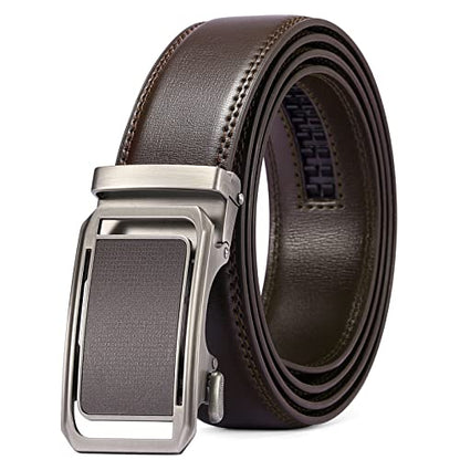 SENDEFN Men's Leather Belt Automatic Ratchet Buckle Slide Belt for Dress Casual Trim to Fit with Gift Box - color: C-coffee-9, size: 32" to 38" Waist Adjustable