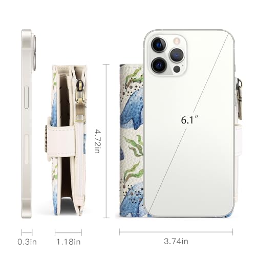 SENDEFN Small Wallets for Women Bifold RFID Blocking Leather Card Holder Compact Wallet with Zipper Coin Pocket - color: B-White Whale