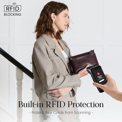 befen Genuine Leather Wristlet Clutch Wallet Purses with RFID Blocking - color: Coffee