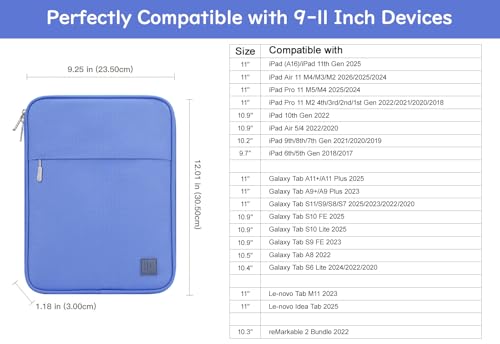 Dadanism 9-11 Inch Tablet Sleeve Padded Carrying Case, Periwinkle | Fits iPad A16 11" 2025, iPad 10th Gen 10.9", iPad Air M4/Pro M5 11", iPad Air 5/4, iPad 9/8/7th Gen, Galaxy Tab A11+ Plus 11" - color: Periwinkle, size: 9-11 inch