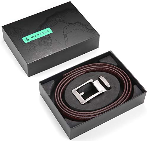 Marino Men’s Genuine Leather Ratchet Dress Belt With Automatic Buckle, Enclosed in an Elegant Gift Box - color: Cocoa, size: Adjustable from 28" to 44" Waist