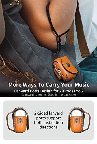 Genuine Leather AirPods Pro 3 Cover - Handcrafted Protective Case Anti-Lost Belt Loop Lanyard Ports with Cover Clip Holder, Compatible with Apple AirPods Pro 3 (Tan) - color: Tan