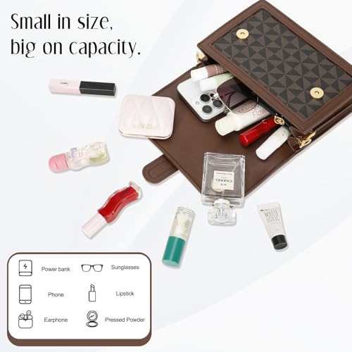 KKXIU Crossbody Bag for Women, Top Handle Purse Small Designer Handbag | Adjustable Shoulder Strap, Small Purse for Lady, Shoulder Clutch - color: Brown Checkered