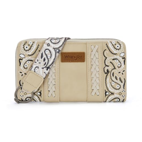 Montana West Wrangler Western Paisley Wristlet Wallet for Women, PU Leather Zip Around Card Holder Clutch with RFID Blocking & Coin Pocket - color: Tan