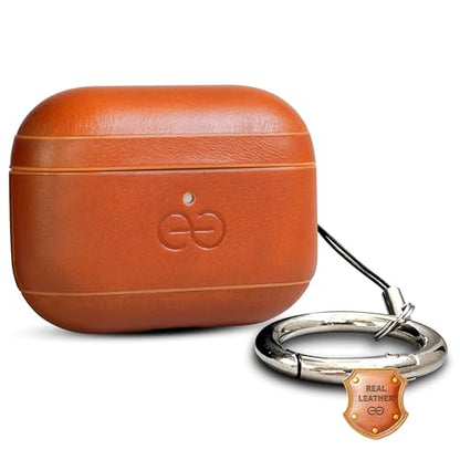 Dreem Real Leather AirPods Pro 3 Case Cover, Keychain Carabiner Clip, for Apple AirPods Pro 3 Case, Leather + Protective Hard Plastic Shell, MagSafe OK, with Reveal Motion Effect [Om:Caramel] - color: *Real Leather* Caramel, size: AirPods Pro 3