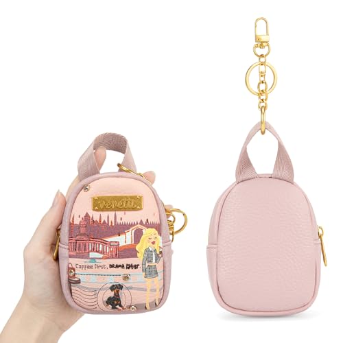 Venetti Coin Pouch Keychain Cityscape Illustration Change Purse for Coins - color: Pink