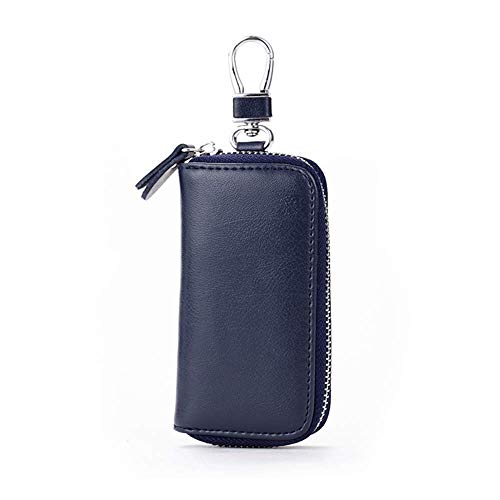 Genuine Leather Key Holder Bag with 2 Card Slot & 6 Hooks & 1 Access Card,Key Case Car Key Holder Wallet for Men Women - color: Royal Blue