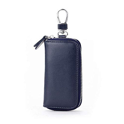 Genuine Leather Key Holder Bag with 2 Card Slot & 6 Hooks & 1 Access Card,Key Case Car Key Holder Wallet for Men Women - color: Royal Blue