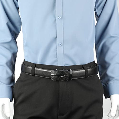 Men's Real Leather Ratchet Dress Casual Belt, Cut to Exact Fit,Elegant Gift Box - color: Black Style19, size: Adjustable from 20" to 44" Waist